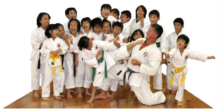 Sergey Koblov together with children-participants of the Japanese Budo-Marathon